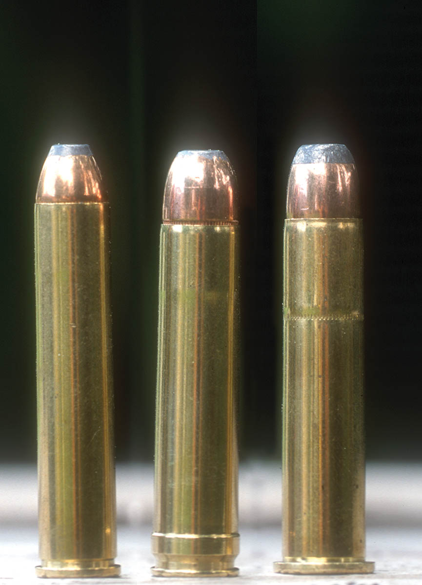 These big-bore levergun loads are (left to right): .444 Marlin (Hornady 265 grain), .450 Marlin (Hornady 350 grain) and .45-70 (Remington 405 grain).